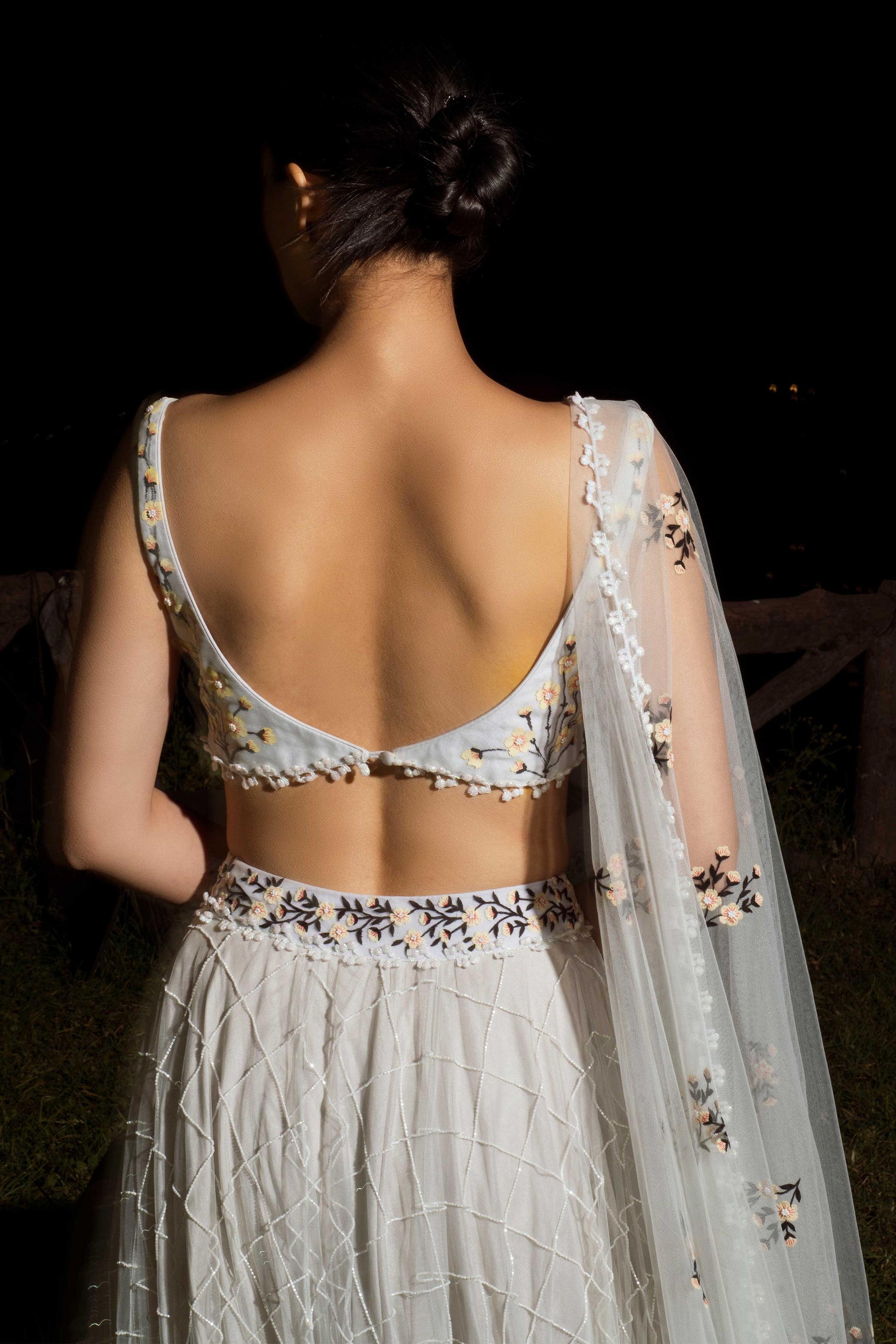 Baavli luxury designer store at Khan Market, New Delhi. Indian wedding, lehenge, Bride, Indian bride, bridesmaid. White lehenga set. Expensive. Summer spring. Bahaar 2024. Fitoor skirt set.