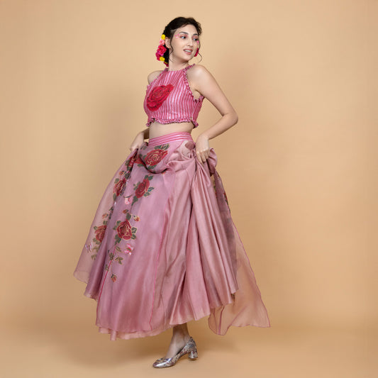 Baavli Luxury designer pink Rosie skirt set
