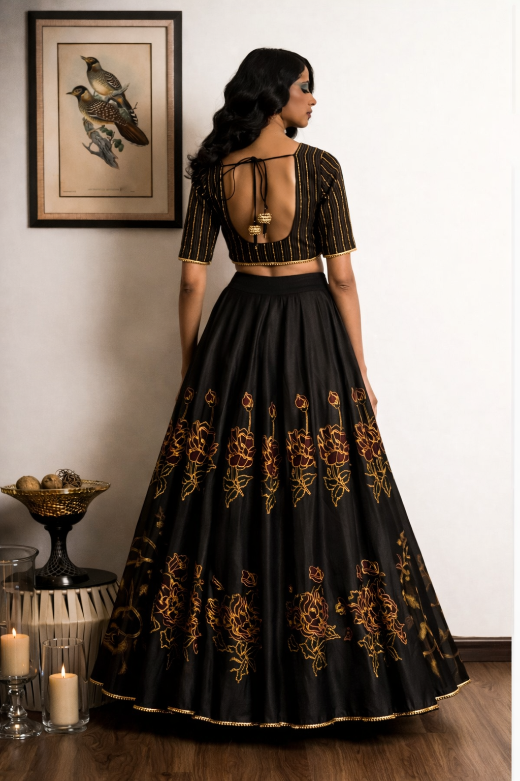 Woman wearing a black and gold embroidered traditional outfit in a room with decor elements.

Designer lehenga sets online shopping
Hand-embroidered lehenga for weddings
Luxury lehenga online India
Designer skirt sets with jacket
Lehenga with cape sets
Pre-draped lehenga sets
Mirror work lehenga
Organic fabric lehenga
Minimalist designer lehenga
Luxury lehenga Delhi 