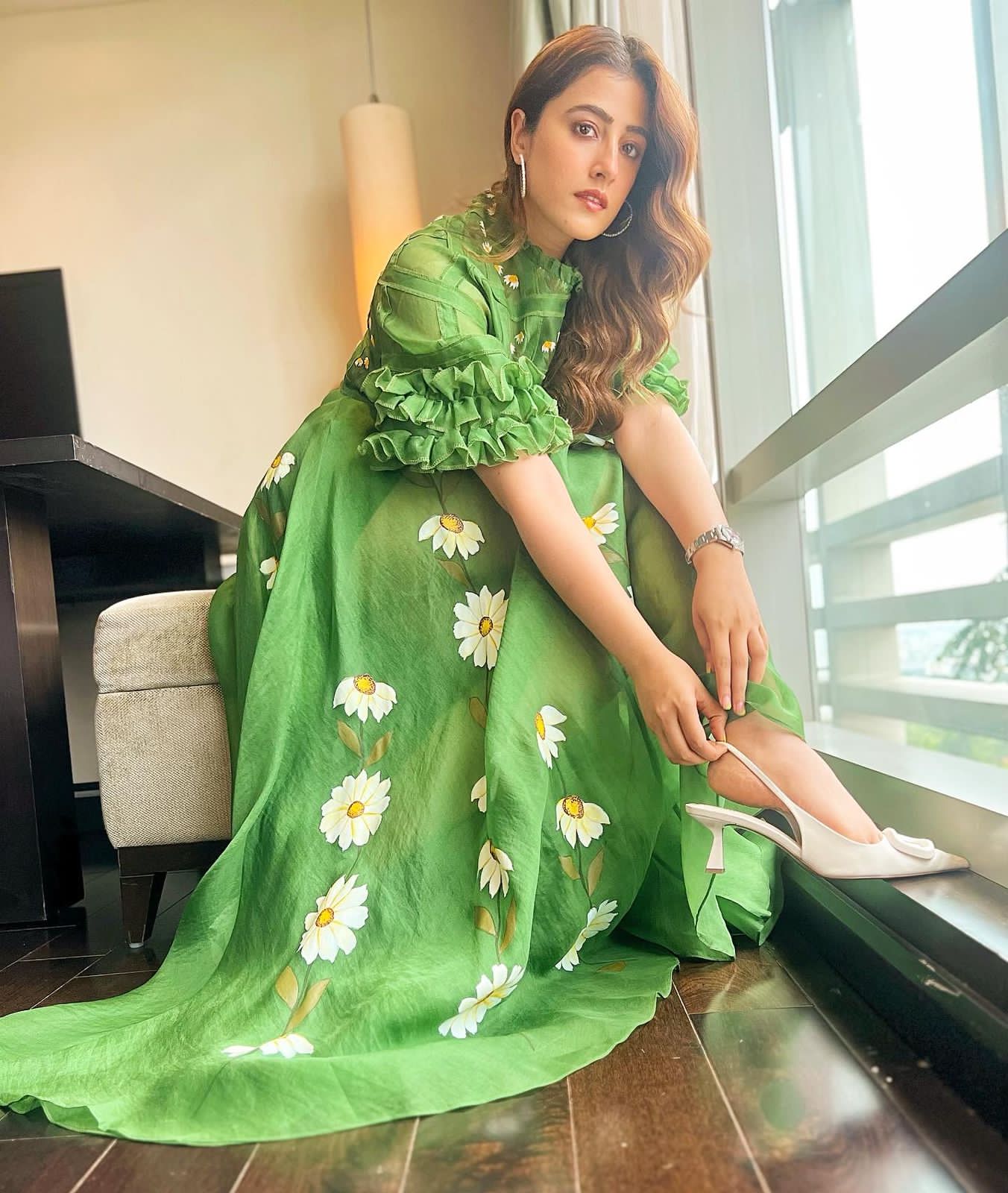 Daisy Green Organza Skirt Set As Seen On Nupur Sanon