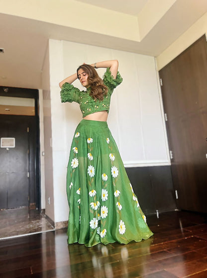 Daisy Green Organza Skirt Set As Seen On Nupur Sanon