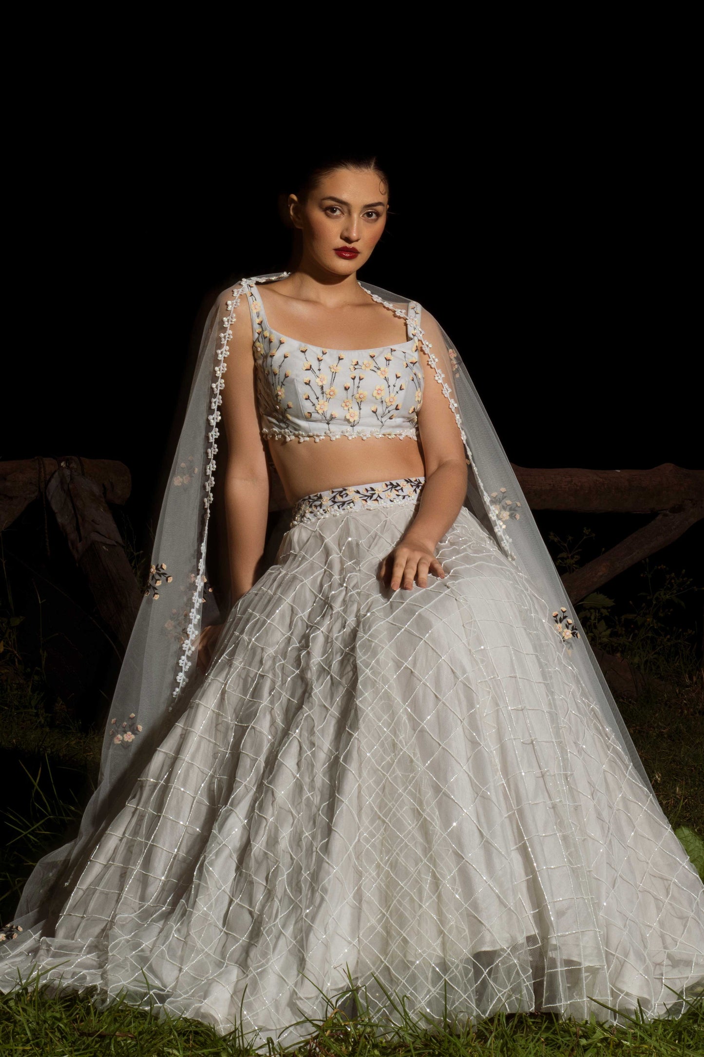 Baavli luxury designer store at Khan Market, New Delhi. Indian wedding, lehenge, Bride, Indian bride, bridesmaid. White lehenga set. Expensive. Summer spring. Bahaar 2024. Fitoor skirt set. 