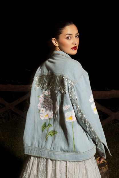 Baavli Designer Luxury Denim Jacket, Luxury label. Hand painter, hand embroidered. 