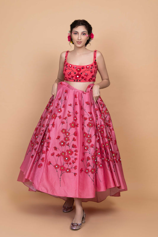 Baavli designer luxury lehenga skirt set pink red