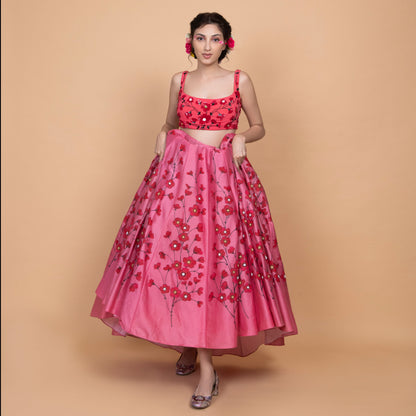 Baavli designer luxury lehenga skirt set pink red