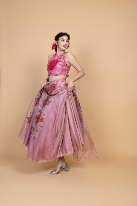 Baavli Luxury designer pink Rosie skirt set