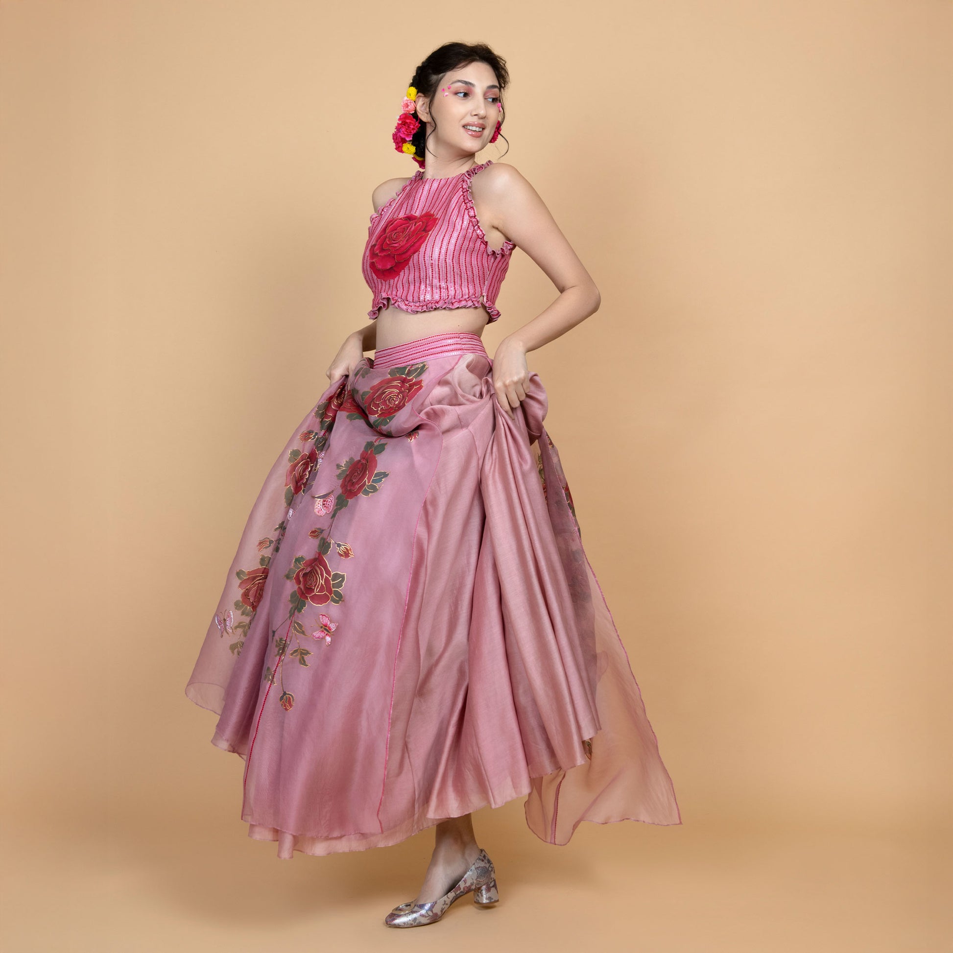Baavli Luxury designer pink Rosie skirt set