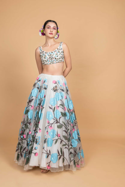 Butterfly Blue Poppy Organza Skirt Set