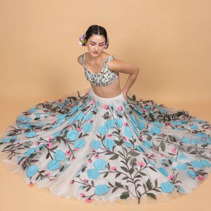 Baavli designer blue butterfly lehenga set