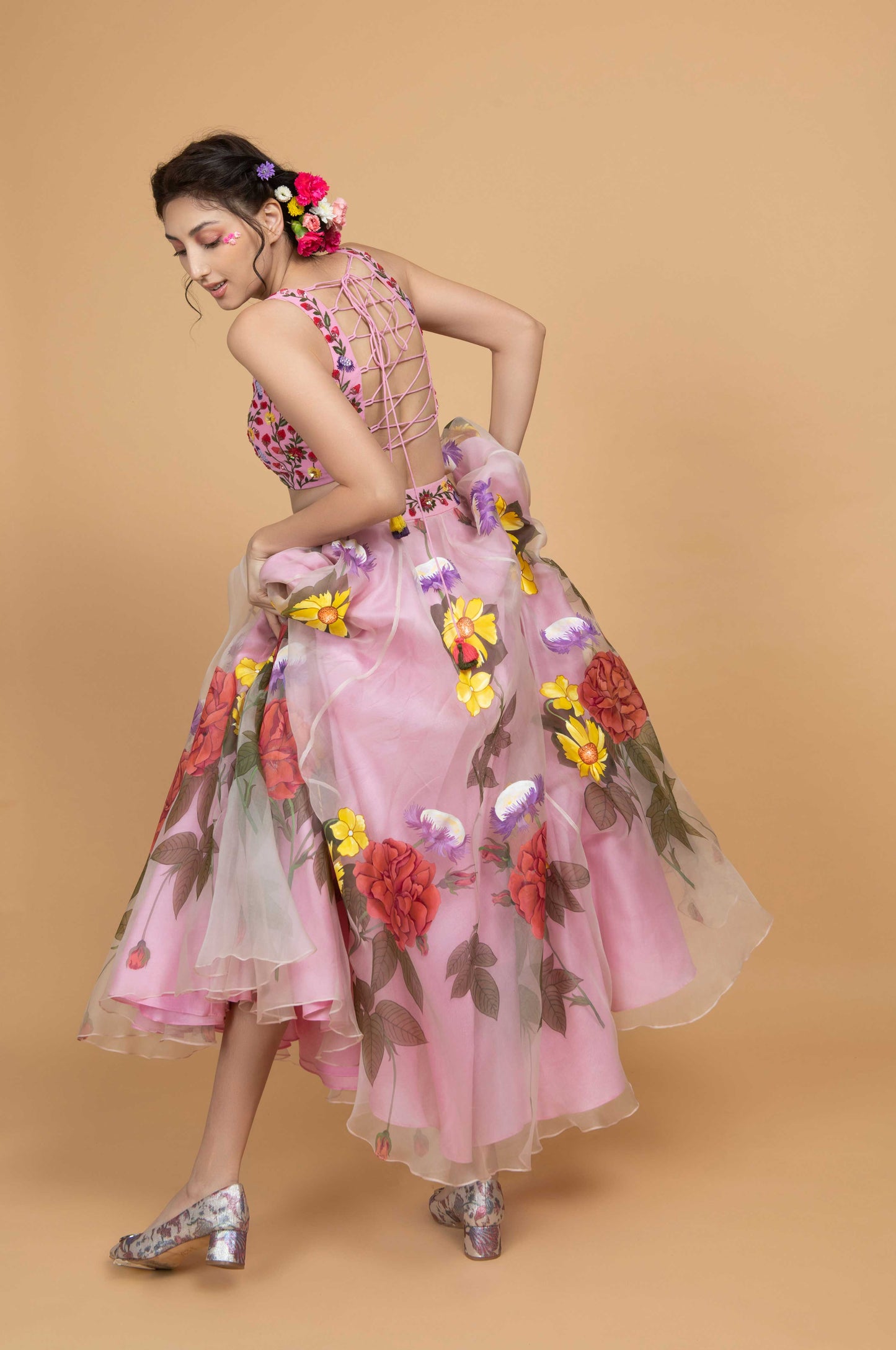 Pink Flora Skirt Set
