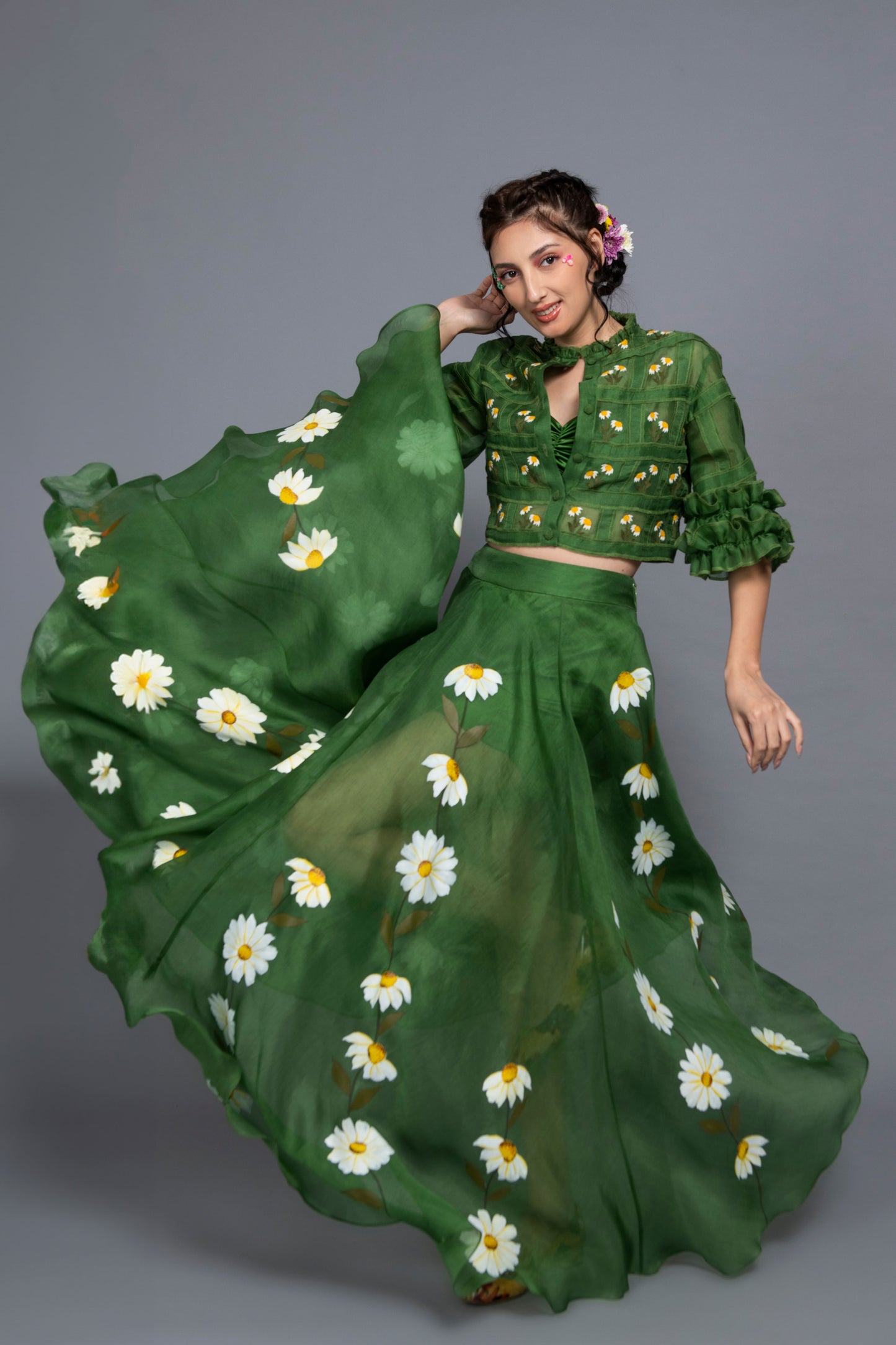 Baavli designer luxury green skirt set 