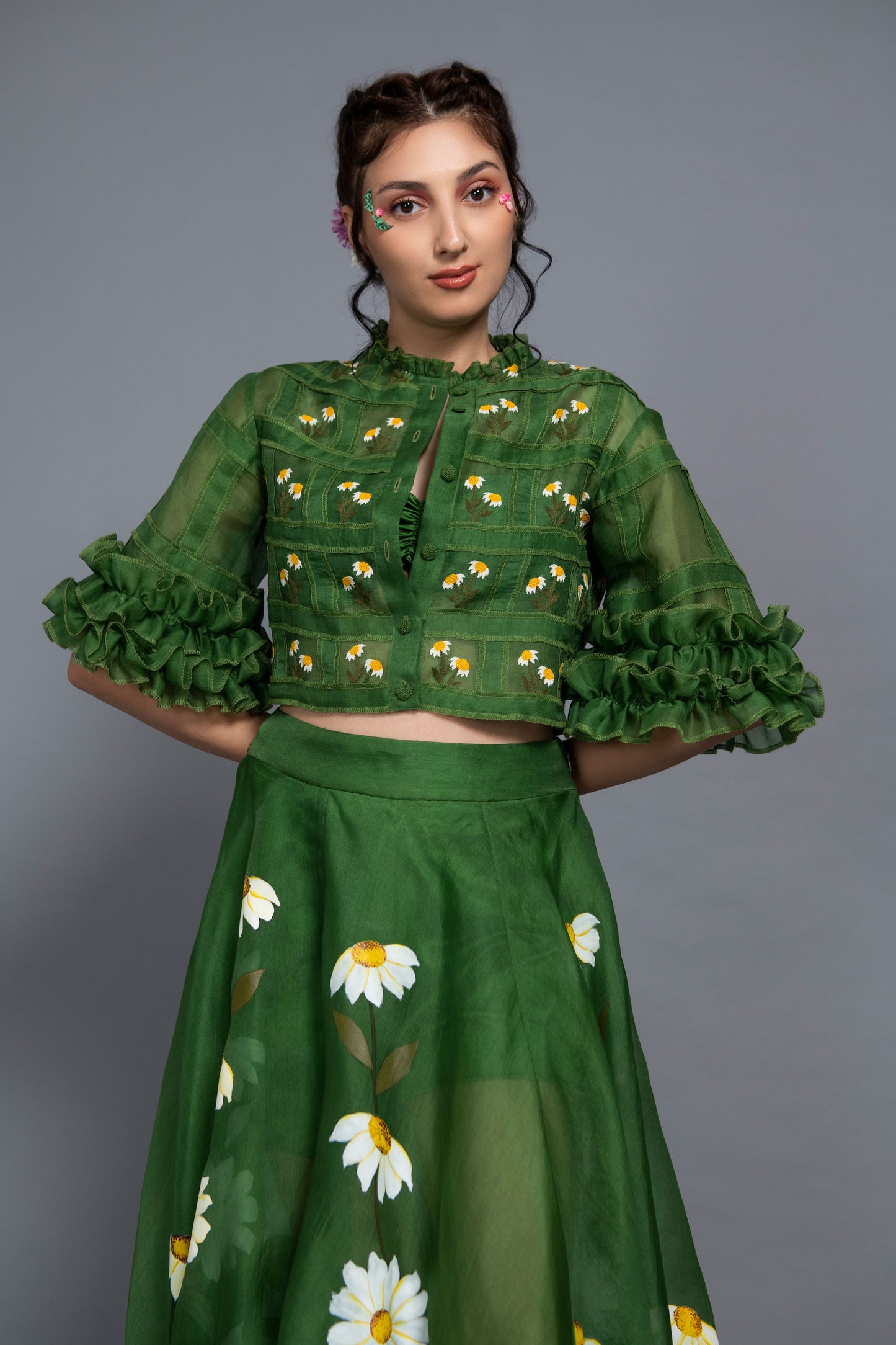Daisy Green Organza Skirt Set