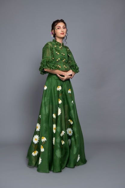 Daisy Green Organza Skirt Set
