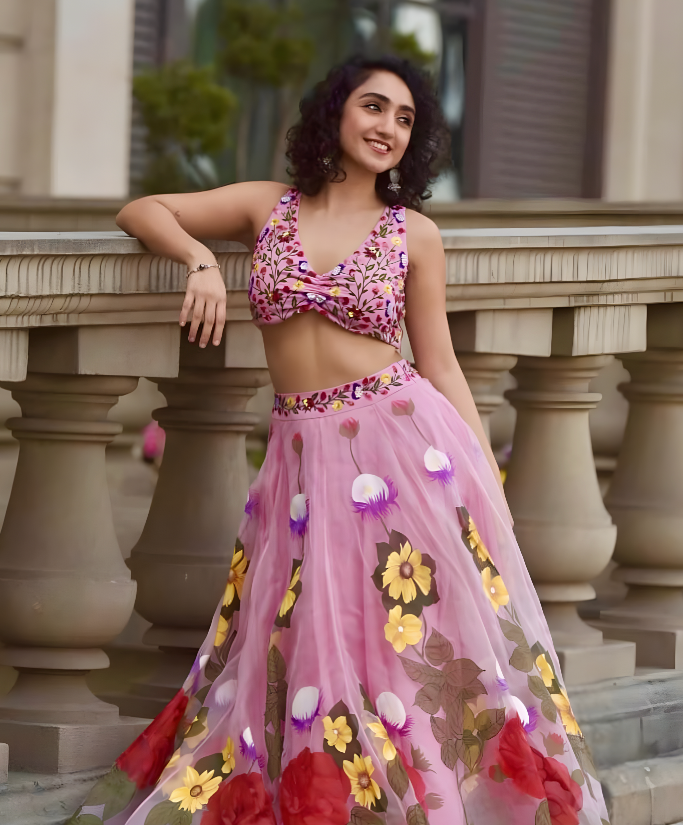 Pink Flora Skirt Set As Seen On Sanjeeta Bhattacharya