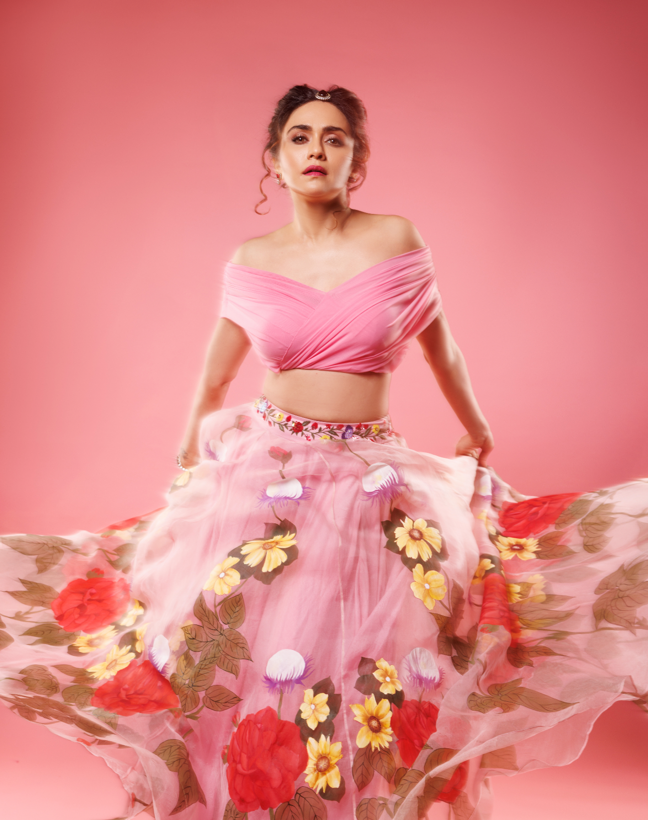 Pink Flora Skirt Set (Customized) As Seen On Amruta Khanvilkar