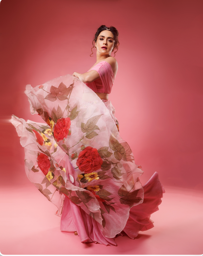 Pink Flora Skirt Set (Customized) As Seen On Amruta Khanvilkar