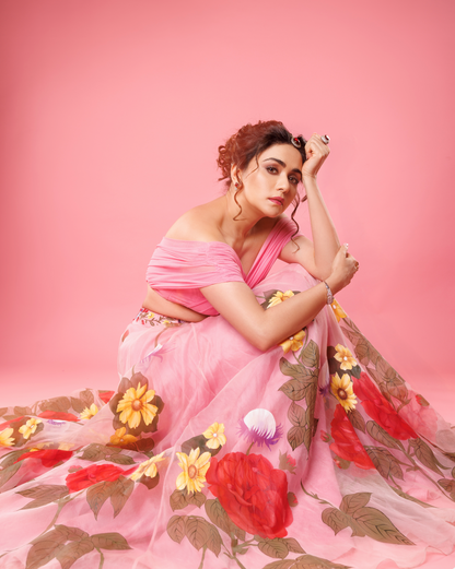 Pink Flora Skirt Set (Customized) As Seen On Amruta Khanvilkar